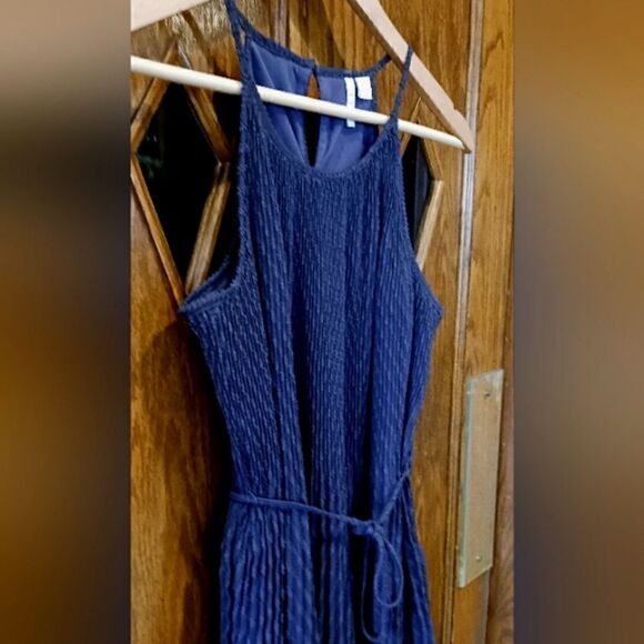 ELLE Navy Crinkle Tie Waist Mini Dress Halter XSMALL - Picture 2 of 13